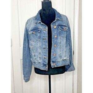 Celebrity Pink Jean Jacket Women's XL Blue Denim Classic 21" Long Pockets Casual